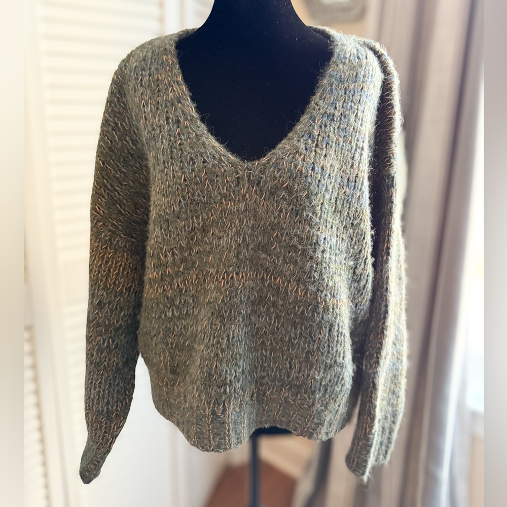 Madewell Deep V Neck Wool Sweater Relaxed Boxy Fit M/L